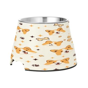 Imagem de Blueangle Tigelas elevadas para cães com aço inoxidável - Prato antiderrapante para animais de estimação de 2,3 xícaras de alta capacidade para saúde da coluna e design fofo de cachorro Corgi (196)