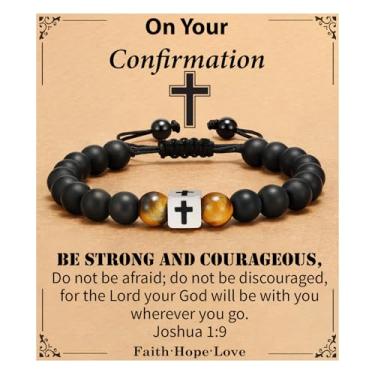 Imagem de Pulseira de cruz para homens, pulseira de contas cruzadas, joias cristãs, batismo, aniversário, Natal, presente cristão para adolescentes e homens, Adjustable, Ágata