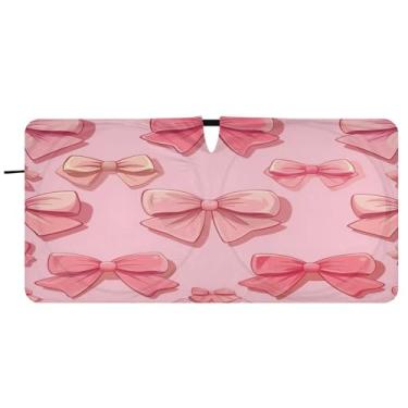 Imagem de Blueangle Guarda-sol para para-brisa com gravata borboleta para menina - 149,9 cm x 76,2 cm dobrável para janela dianteira do carro blocos de proteção solar raios UV viseira de sol (887)