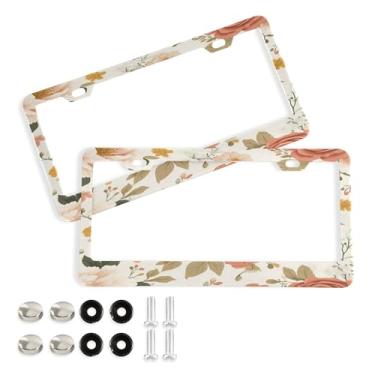 Imagem de SEHANY Molduras de placa de carro rosa dos namorados, capas de moldura de placa de carro de alumínio à prova de ferrugem com orifícios elípticos e parafusos serve para veículos padrão dos EUA tamanho