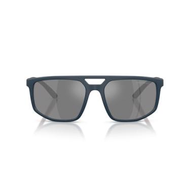 Imagem de Emporio Armani Óculos de sol masculino EA4248U com ajuste universal, azul fosco/cinza escuro espelhado prata, 58 mm, Azul fosco/cinza escuro espelhado prateado, 58 mm
