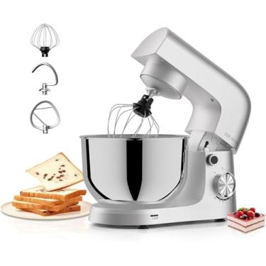 Imagem de ZZR SEVEN Batedeira De Mesa, Batedeira De Massa, Batedeira De Bolo, Batedeira De Cozinha Com Tigela De Aço Inoxidável De 5,5 Qts, Motor De Cobre, Batedeira Elétrica De Cozinha Com Batedor, Gancho D