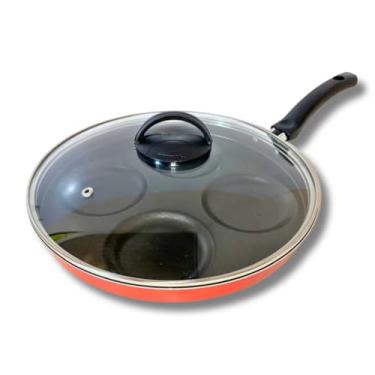 Imagem de Frigideira 4 em 1 Multiuso com Tampa de Vidro Panela Eletrica Multifuncional Para Arroz Carnes(Vermelho)