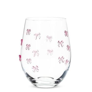 Imagem de Abbott Collection Taça de vinho sem haste com laços rosa, 510 g, 4,5 polegadas, transparente, vidro