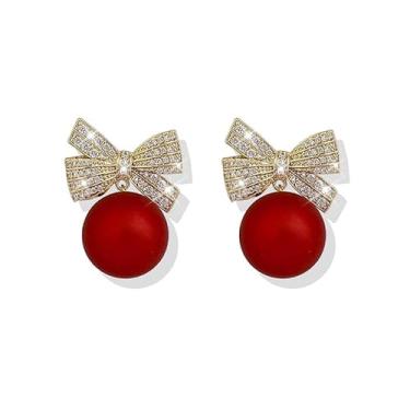 Imagem de Brincos de pérola com laço para mulheres, joia de casamento, pingente de pérola, brincos de argola para mulheres, presente de dia dos namorados, presentes de amizade