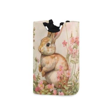 Imagem de CEBUGI Cesto de lavanderia com flores de coelho cesto de roupa suja dobrável para roupas, quarto, banheiro, dormitório