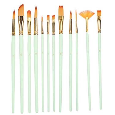 Imagem de Conjunto de pincéis de nylon com 12 unidades, pincéis profissionais para pintura em aquarela, materiais de arte para artistas, artesãos, pintura em aquarela acrílica, cabo de (12 hastes verdes foscas)