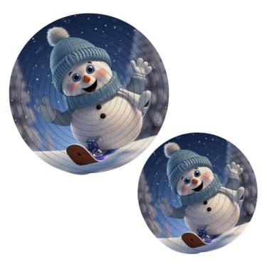 Imagem de Wassud Lindo conjunto de tripé de snowboard de boneco de neve para pratos quentes, suportes de panela redondos, almofadas quentes de algodão, porta-copos elegantes, decoração de cozinha e acessórios