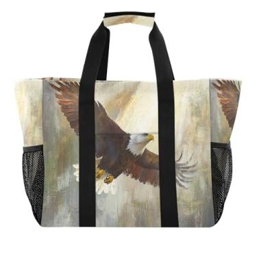 Imagem de Wassud Soaring Eagle Sacolas de mercearia reutilizáveis grande bolsa organizadora de lona impermeável para praia, piquenique, lavanderia, viagem
