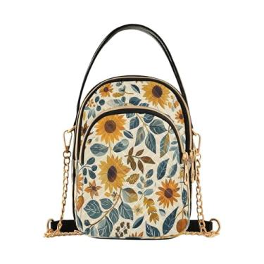 Imagem de CEBUGI Bolsa tiracolo feminina clutch para telefone bolsa de ombro elegante girassol com alça de corrente removível