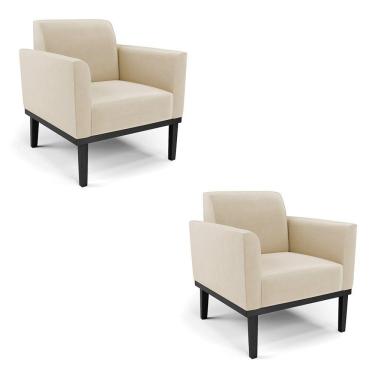 Imagem de Kit 2 Poltronas Base De Madeira Fixa Preto Marisa Suede Bege D03 - D'Rossi