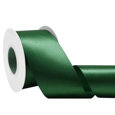 Imagem de Simplegoal Fita de cetim verde floresta dupla face 5,8 cm x 65 metros fitas de poliéster verde floresta para embrulho de presente fita de tecido para artesanato, buquê de flores, costura, artes,