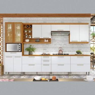 Imagem de Cozinha Modular Burguesa Premium 07 Peças em MDF Nesher, Freijó com Br