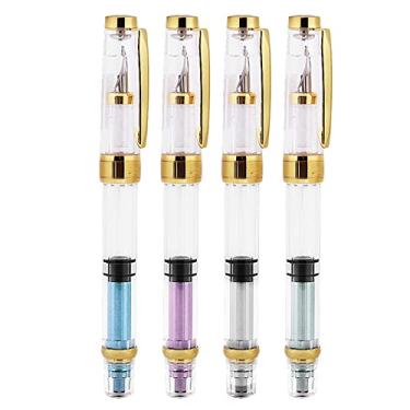 Imagem de LiebeWH Caneta-tinteiro PISTON Fill Gold Fine Nib Transparente Cores Sortidas, Conjunto de 4 Canetas-tinteiro de Aço Inoxidável para o Natal Com Excelente Experiência de Escrita, Qualidade