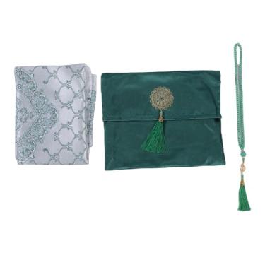 Imagem de Pssopp Tapete de Oração Islâmica, Macio e Confortável, Portátil, para Viagem, Meditação, Com Saco de Armazenamento de Borla, Contas de Oração para Mulheres, Homens, Crianças (GREEN)