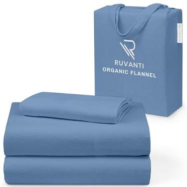 Imagem de RUVANTI Lençóis de flanela Twin XL - Certificado GOTS, 100% algodão orgânico, conjunto de 3 peças quentes, macios e respiráveis, bolso profundo, ajuste confortável, escovado duplo para todas as