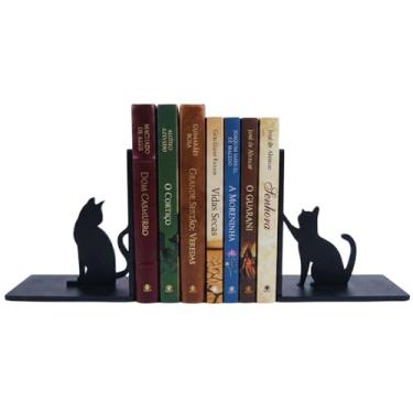 Imagem de Porta Livros Com Decoração de Gato - Aparador de Livros Com decoração em Gatos Organizador de Escritório Suporte Livro Bibliocanto
