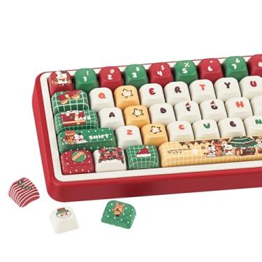 Imagem de TIMSEKER Conjunto de teclas natalinas, material FOA Profile PBT, sublimação de tinta de cinco lados, vermelho e verde, teclas fofas para teclado mecânico para jogos MX Switches ANSI Layout (130 teclas