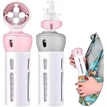 Imagem de Dispenser 4 em 1 para Viagem - Potes para Shampoo, Condicionador, Loção e Sabonete - À Prova de Vazamentos, Compacto e Prático para Malas e Mochilas (Cinza)