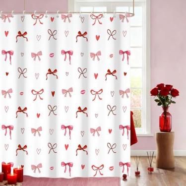 Imagem de deFouliao Cortina de chuveiro com laço rosa para o dia dos namorados, lindo laço amoroso, cortina de banheiro feminina, estilo princesa, romântica, decoração de banheira, impermeável, com ganchos, 182