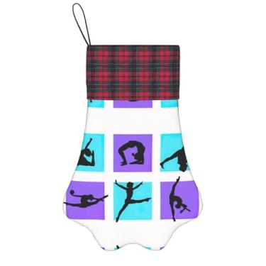 Imagem de SKKNT Meias de Natal com estampa de jogos de ginástica, animais de estimação, decoração de Natal, cães, gatos, árvores, doces, presente, conveniente