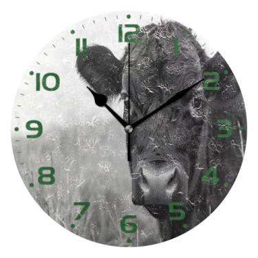 Imagem de JUZIHAI Relógio de parede de vaca silencioso, sem tique-taque, relógios de parede redondos operados por bateria, fácil de ler, relógio decorativo de parede para casa, cozinha, sala de estar, quarto