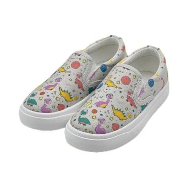Imagem de Sapatos infantis para meninas e meninos, dinossauros fofos, sem cadarço, tênis de lona, leve, respirável, desenho animado, cano baixo, casual para caminhada, Cinza, 13 Little Kid