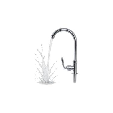 Imagem de Torneira de Mesa para Cozinha, Inox, 33cm Altura, Acabamento Cromado, Design Moderno, Bico Anatômico, Alavanca Lateral, 1/2 Polegada