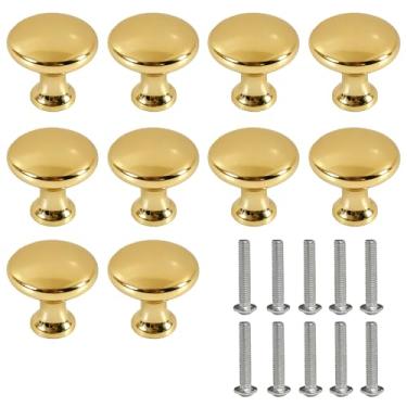 Imagem de bstinay 10 puxadores redondos de plástico dourado para armários e móveis com superfície lisa