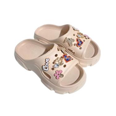 Imagem de Sandália Tamanco Plataforma Babuche Nuvem Yvate Pin Botton -, Bege, 36