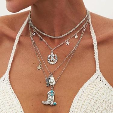 Imagem de Colar em camadas ocidental para mulheres, boho, prata, empilhável, conjunto de joias vaqueira, várias camadas, pingente ocidental, Medium, Latão, Sem Pedra Preciosa