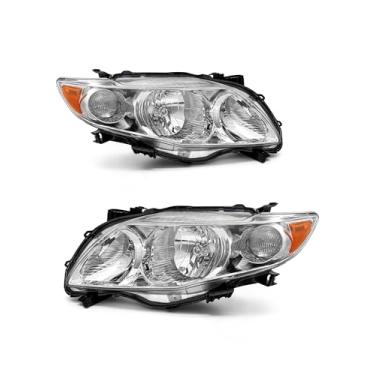 Imagem de AXLAHA Toyota Corolla 09-10 CE/LE/XLE Conjunto de farol de veículo construído na América do Norte para modelos base Corolla 2009 2010 Cromado Carcaça farol âmbar refletor substituição pares esquerdo e