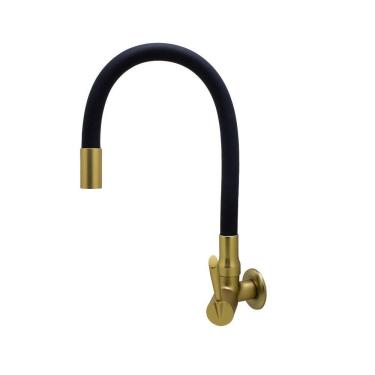 Imagem de Torneira De Cozinha/banheiro Parede Flexível Preta E Dourada ¼ De Volta 3068 C61
