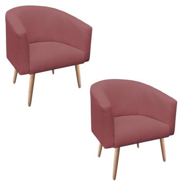 Imagem de Poltrona Sala Kit 02 Stella Pé Palito Natural Linho Whisky Rose A106 D03 - D'Rossi