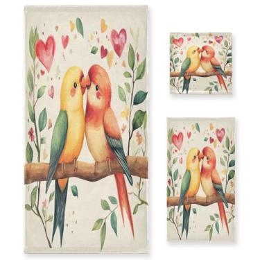 Imagem de Wassud Conjunto de 3 toalhas de banho para casal de namorados Birdie, toalhas super macias e absorventes para banheiro, toalhas de banho de secagem rápida, toalha de banho para academia, spa, hotel