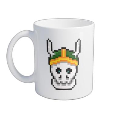 Imagem de Caneca Xícara de Café Porcelana 300ml Com Desenho Caveira Viking Pixel Art