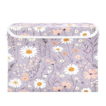 Imagem de Wassud Cestos de armazenamento dobráveis com tampas flores silvestres de cor pastel, cestas organizadoras de tecido dobrável para armário, casa e decoração sazonal 41,5 x 32,5 x 39 cm