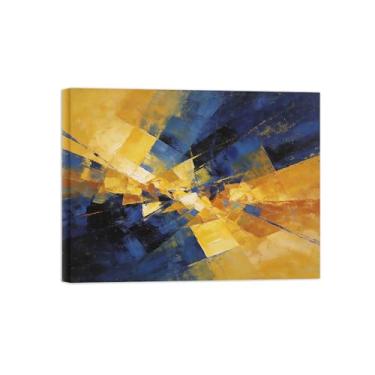 Imagem de Impressões abstratas em tela-Quadro texturizado para parede-Azul e amarelo-Pintura moderna para sala de estar 50x65cm Tela Embrulhada