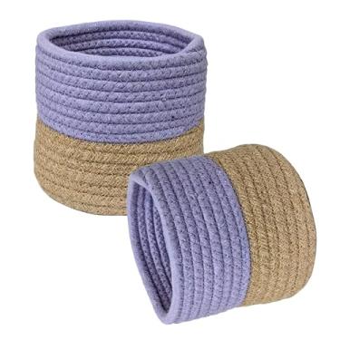 Imagem de FAB CASTLE Cesta de plantas de corda de algodão moderna para vasos de flores de 12,7 cm, organizador de brinquedos, decoração de casa rústica (lavanda)