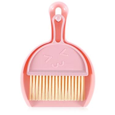 Imagem de Conjunto de vassoura pequena e pá de lixo, pequenas e compactas, com cerdas plásticas duráveis, pá para casa, sofá, cozinha, prateleiras, escritório, banheiros, áreas para animais de estimação (rosa)