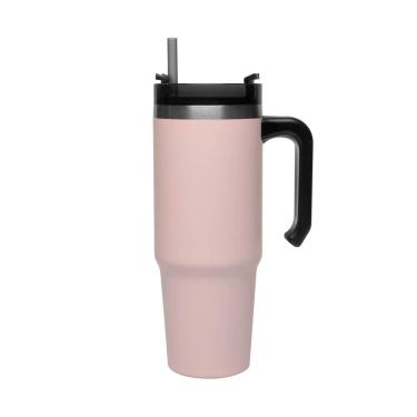 Imagem de Copo Térmico Aço Inox Rosa Slimterm C/Parede Dupla, Alça, Tampa e Canudo Plástico Cinza 890ml Wolff