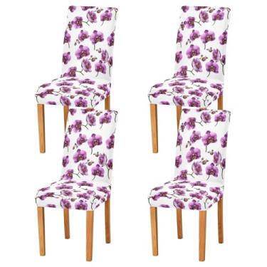 Imagem de Conjunto de 2 capas de cadeira de jantar com flores roxas de orquídea alta, para casa, restaurante, banquete