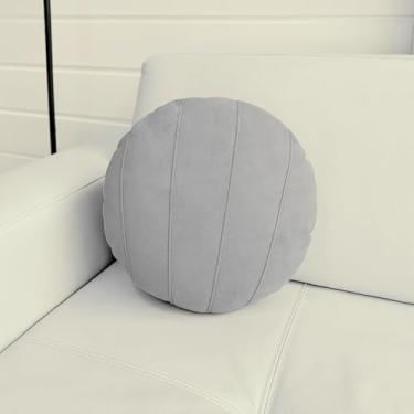 Imagem de Almofada Redonda Completa Com Refil Enchimento Tamanho 43cm Tecido Boucle Com Zíper Invisível Cor Cinza Escuro