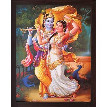 Imagem de Imagine Mart Deus Hindu Radha Krishna pintura de pôster para pendurar na parede/Lord Krishna Imagem decorativa para casa com moldura de madeira/Retrato de Gopala Krishna da divindade hindu - Presente