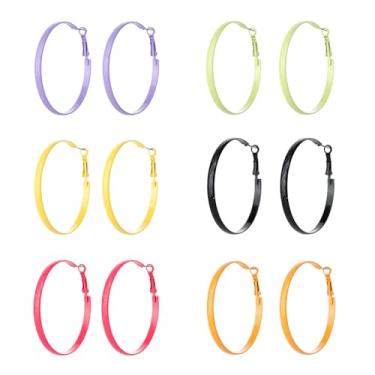 Imagem de ZKBKJSPZJB Um conjunto de 6 pares de brincos de argola grandes minimalistas coloridos esmaltados assados, brincos redondos coloridos para rosto quadrado, presente feminino moderno, 3, Acrílico, nuvem