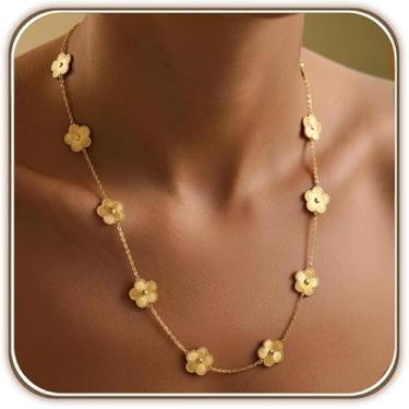 Imagem de Billet-doux Colar de trevo banhado a ouro 18K para mulheres - Colar de trevo de folha de ouro, joias modernas ajustáveis para presentes