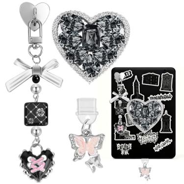 Imagem de Pletpet Correntes charmosas para Kindle, fofas e legais, pingente de laço de coração para Kindle com adesivos e plugue de poeira tipo C e suporte de aderência brilhante, compatível com Paperwhite 11th