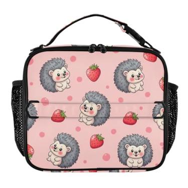 Imagem de Joisal Lancheira fofa de desenho animado cinza ouriços rosa meninas mulheres lancheira infantil masculina lancheira para trabalho bolsa térmica portátil isolada com alça de ombro ajustável