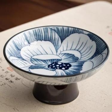 Imagem de FENNYYAR Prato de frutas de cerâmica estilo chinês, cor sob o esmalte, 16,5 cm 16,5 cm, placa de oferta Guanyin God of Wealth Front Buda