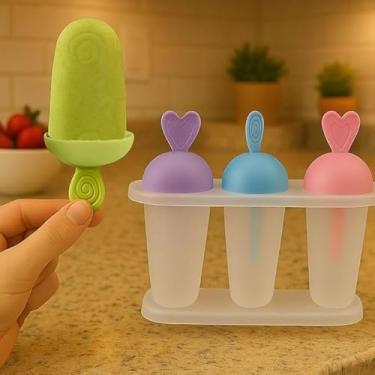 Imagem de Forma de Picolé Infantil com 4 Cavidades, Alças Decorativas, Cores Sortidas